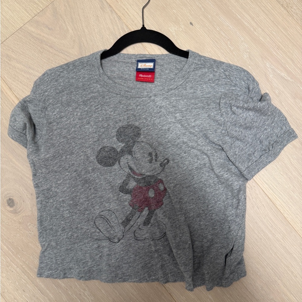 Madewell Gray Short Sleeve Tee with Faded Mickey Graphic